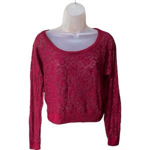Rue21 Burgundy Lace Long Sleeve Crop Top Sz Large Y2K Whimsigoth Fairy